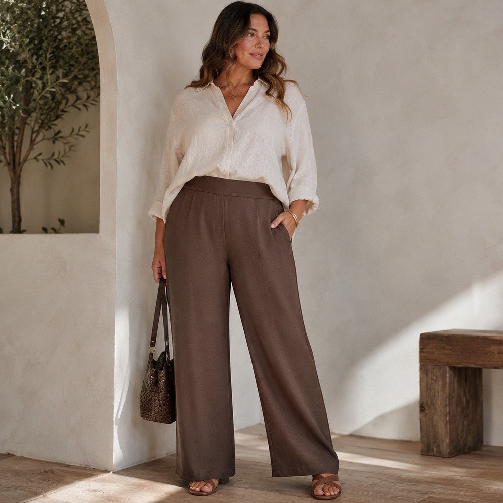 NYDJ Pants Sculpt-Her Brown Wide Leg High Waist Ponte XL